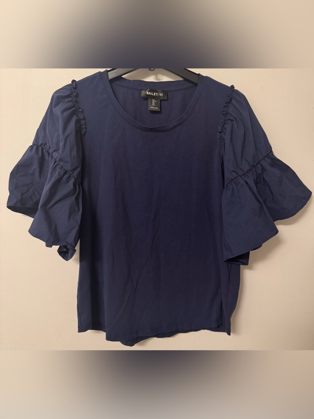 Bailey 44 Navy Ruffle Tiered Sleeve Top